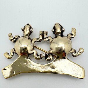 Sterling Silver Double Frog Brooch Pin .925 Unique Vtg Nature-Inspired Design